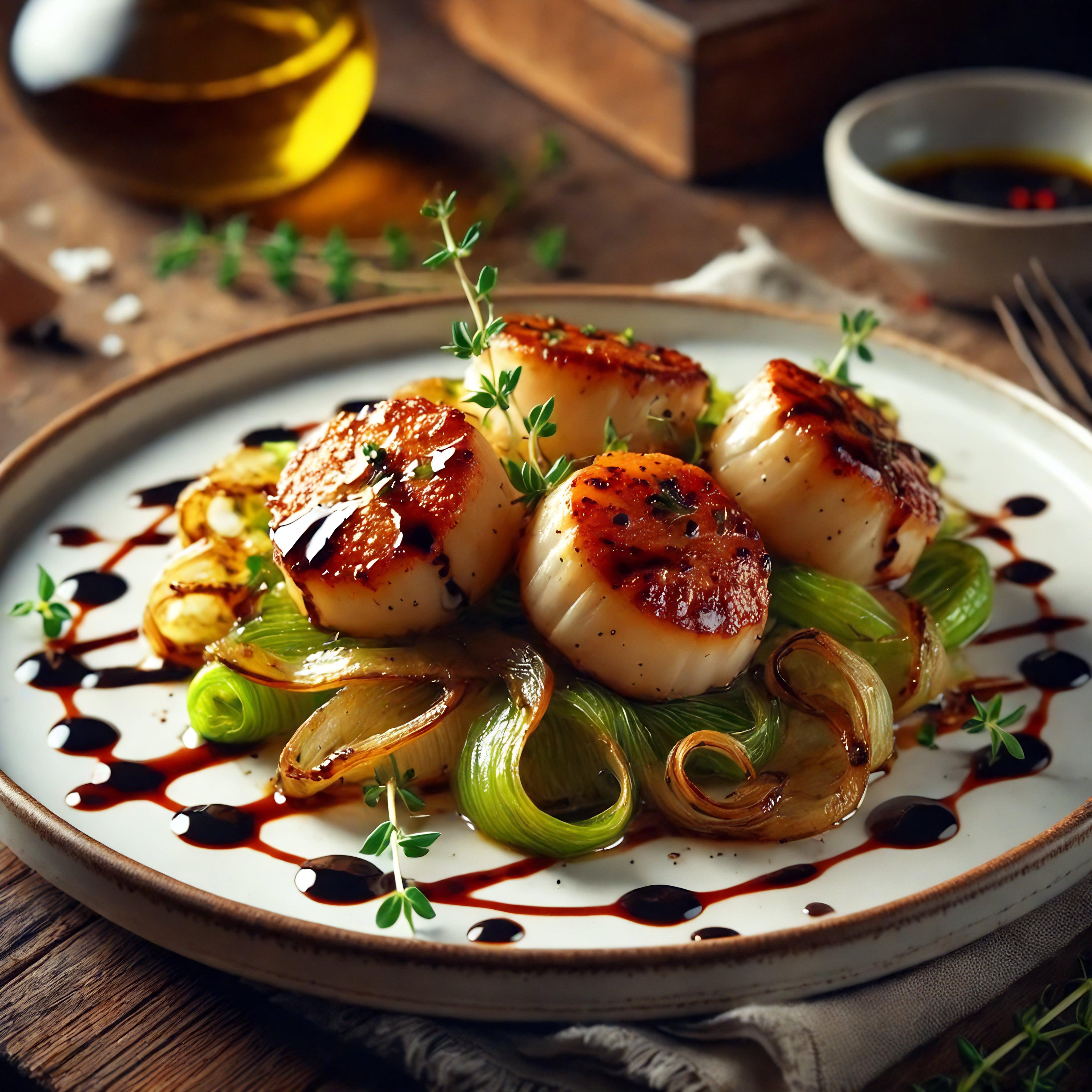Jakobsmuscheln auf sautiertem Lauch mit Dattel Balsamico – feinkostinpetto