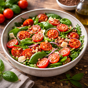 Tomatensalat mit Erdbeer-Rhabarber-Balsamico