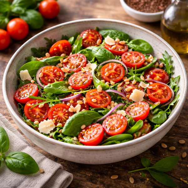Tomatensalat mit Erdbeer-Rhabarber-Balsamico