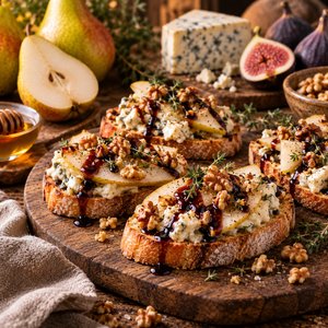 Herbst-Bruschetta mit Birne, Gorgonzola und Feigen-Balsamico