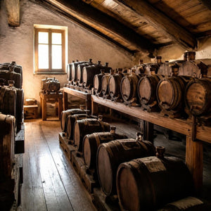 Holzfässer in einer traditionellen Acetaia in Modena
