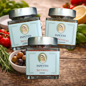 INPETTO - Bruschetta - Salsa - Set - feinkostinpetto - Bruschetta, Delikatessen, Feinkost, feinkostinpetto, inpetto, inpetto-feinkost, inpettofeinkost, Kochen, Mediterrane Küche, provencale, Rezept, salsa, Sauce, Soße - inpetto.shop inpetto feinkostinpetto